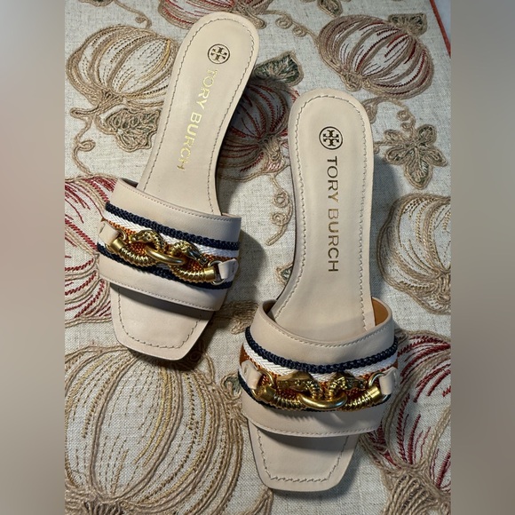 Tory Burch Cream Sandals with Gold Accents - Picture 1 of 17